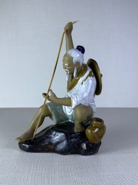 Shiwan Mudman Fisherman Figurine Made in Shiwan China Ceramic Asian Sculpture